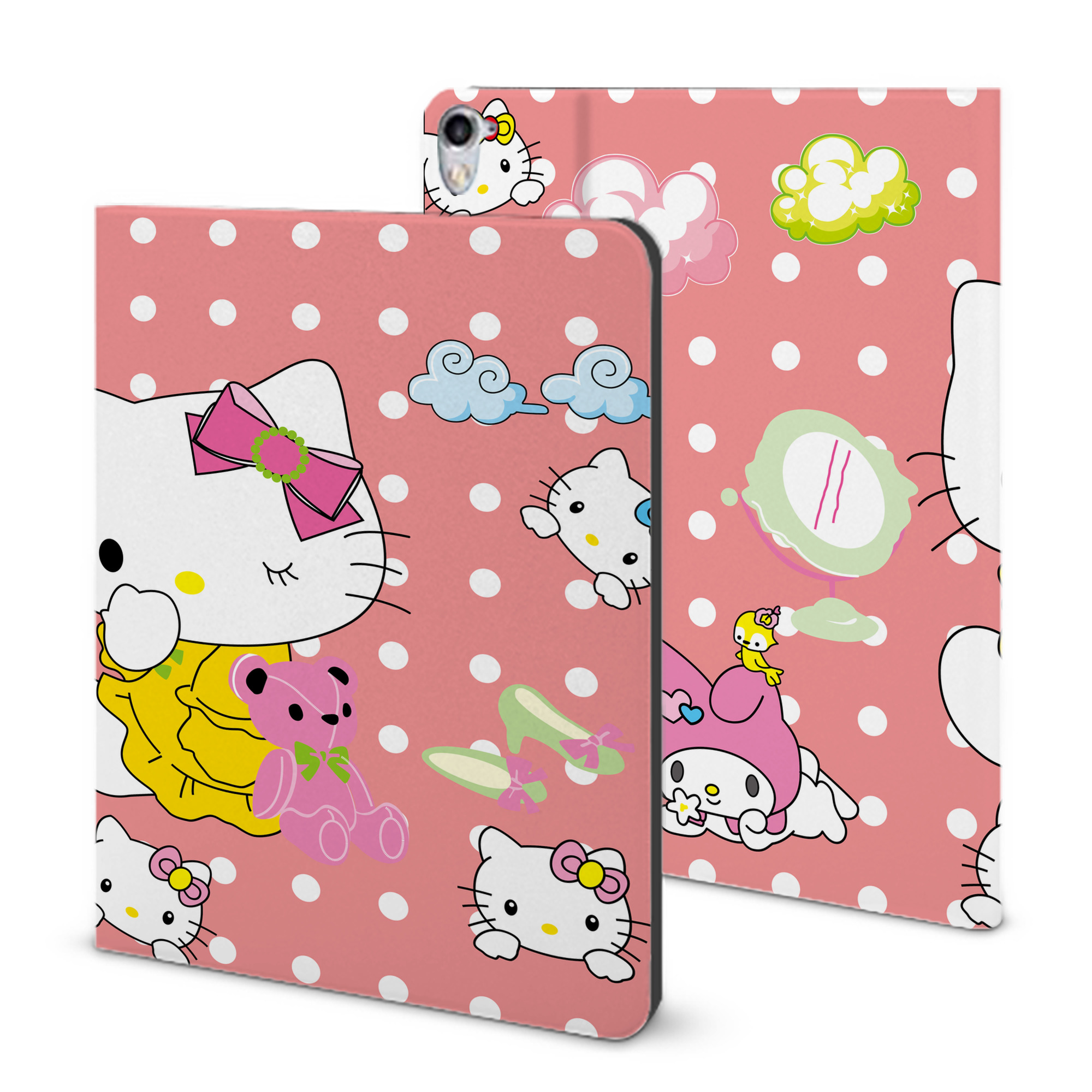 （画像用） Hello Kitty ハローキティ IPad ケース ブック型 PUレザー TPU 耐衝撃 軽量 薄型 ペン収納なし 全面保護 IPad 各モデル対応